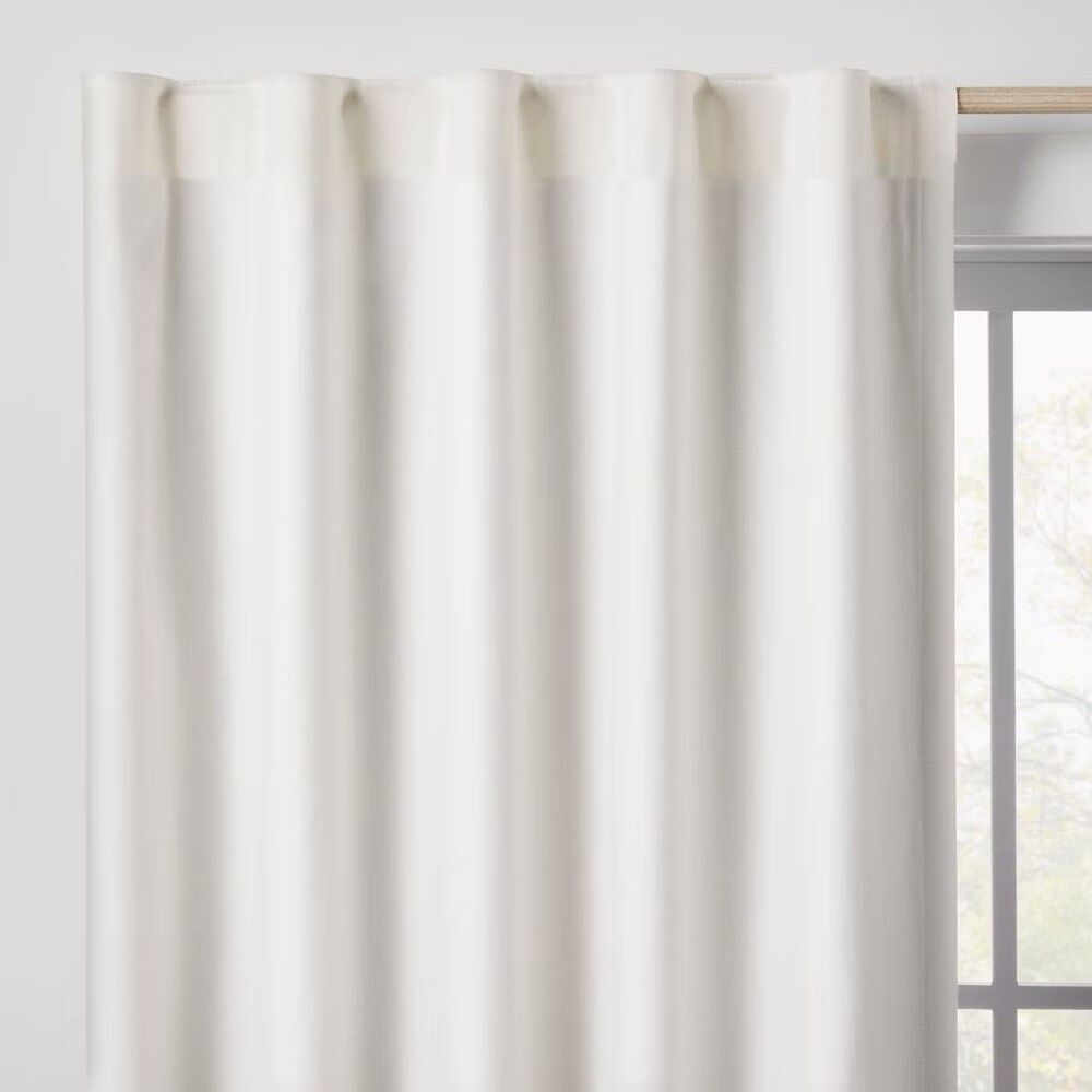 Pillowfort Kids Blackout Curtain Panel 84" Chambray Cream Cotton NEW